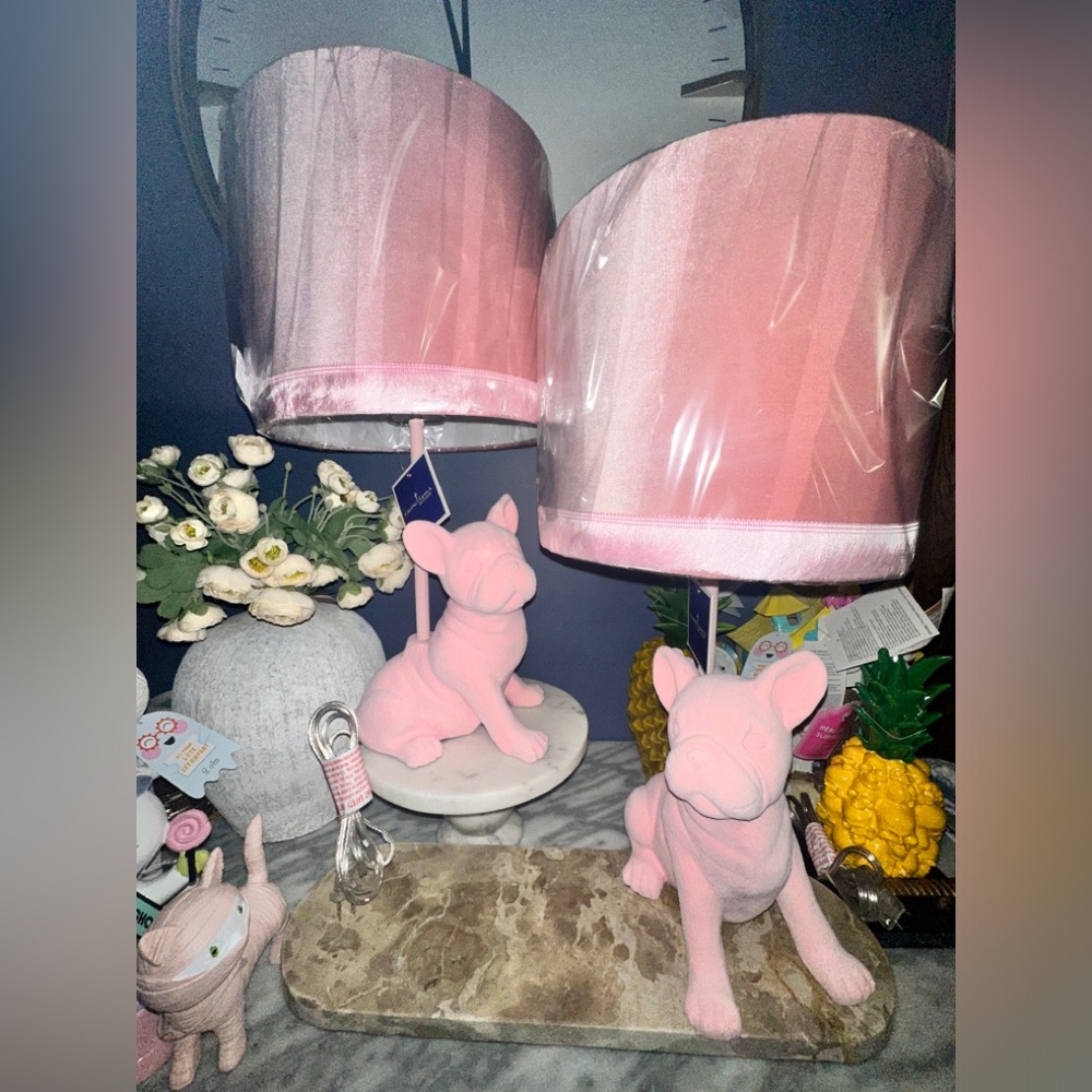 Pink French Bulldog Table Lamp Set